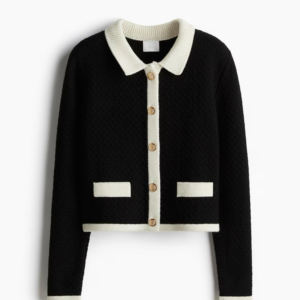 H&M Black and Cream Button-Up Blazer